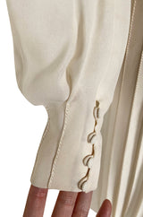Spring 1976 Chanel Haute Couture Silk Ivory Dress w Hand Stitched Pleats