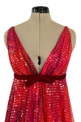 Spectacular 1960s William Travilla Plunging Sequin Covered Couture Silk Dress