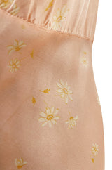 Stunning 1930s Bias Cut Soft Peach Pink Silk Lingerie Dress w Floral Daisy Print