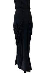 Avant Garde 1930s Black Moss Crepe Draped Halter Back Dress w Sequin Detailing
