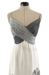 Spring 2000 Hanae Mori Haute Couture Forest & Butterfly Print Silk Chiffon Dress & Silk Huge Scarf