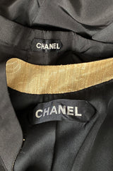 Spring 2000 Chanel Haute Couture Black Silk Taffeta Sculpted Jacket & Tapered Pant Suit Set