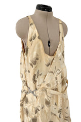 Rare & Beautiful 1920s E. L. Mayer Pale Gold Silk Flapper Dress w Lame & Rhinestone Detailing