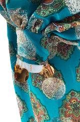 1960s Donald Brooks Couture Turquoise & Gold Tunic Dress and Harem Pant Set