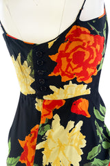 Brilliant 1957 James Galanos Large Floral Print Front Gathered Silk Evening Dress