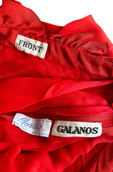 Documented 1981 James Galanos One Shoulder Red Silk Dress w Trapunto Quilting Detail