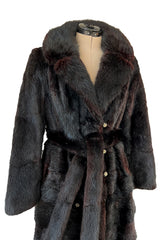 Gorgeous 1970s Christian Dior by Frederic Castet Rich Brown-Black Fur Coat w Tie Belt