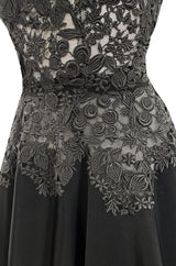 Rare c.1947 Nina Ricci Early Haute Couture Strapless Black Lace & Silk Taffeta Dress