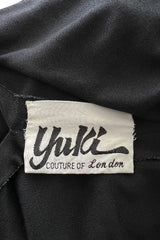 Easy to Wear 1970s Yuki Couture On or Off Shoulder Black Silk Jersey Draped Dress