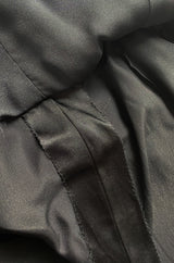 Fall 1985 Unlabeled Ady Couture for YSL Black Silk Hip Swag Dress w Pink Bow Print