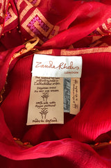 Fall 1979 Zandra Rhodes Book Piece 'Chinese Squares' Printed Red Silk Chiffon Dress