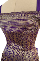 Divine 1955 Maggie Rouff Haute Couture Metallic Gold Silk Brocade Dress w Purple Silk Back Skirt