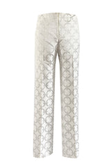 Fabulous 1960s Silver & White Brocade Tunic & Pant Set w Beaded Front Cut Out