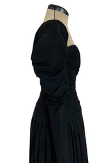 Spectacular 1970s Lanvin by Jules-Francois Crahay Off or On the Shoulder Draped Jersey Dress