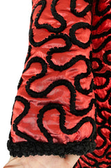 Documented Fall 1981 Chanel Red Metallic Silk Skirt & Jacket Set w Hand Applied Chenille Cording Detail