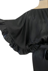 Perfect 1980s Galanos Easy to Wear Little Black Silk Dress w Cape Cut Sleeves