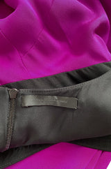 Bespoke 2012 Narciso Rodriguez Couture Graphic Pink & Black Silk Dress w Trained Back