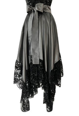 Fall 1981 Yves Saint Laurent Silver Silk Dress w Lace Netting & Sequin Detailing