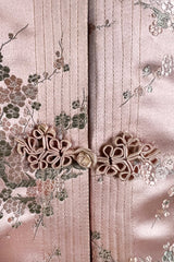 Prettiest 1960s Pink Silk Embroidered Asian Evening Coat w Top Stitched Cuffs & Collar