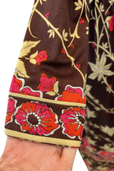 Prettiest 1970s Emilio Pucci Original Pink & Coral Floral Print Brown Silk Jersey Dress