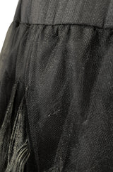 Fabulous Early 1960s Jean Louis Black Silk Chiffon Dress w Elaborate Feather Detailed Skirt