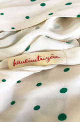 c.1972 Pauline Trigere Graduated Green Dots on Bias Cut Silk Dress