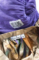 Fall 1977 Bill Blass Printed Silk Taffeta Skirt & Off Shoulder Purple Silk Top Dress Set