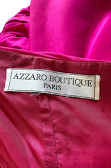 1980s Loris Azzaro Strapless Pink Silk Taffeta Mini Dress w Bustled Three Bow Back