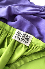 Spring 1978 Bill Blass Crisp Bright Green Silk Taffeta Skirt & Purple Silk Top Dress Set