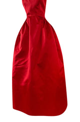 Stunning Halston Fall 2001 Red Silk Satin Dress w Unusual Attached Collar Detail