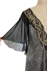Dramatic 1980s Bob Mackie Chiffon & Gold Dress & Robe Set w Feather Trim