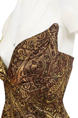 Documented Fall 1997 Thierry Mugler Gold Bronze Brocade Strapless Dress w Formed Pointed Cups