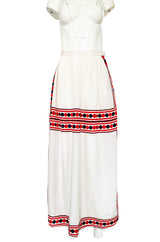 1960s Valentino Two Piece Ivory and Red Striped Silk Skirt & Top Set
