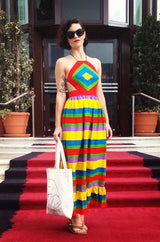 Spring 1972 Oscar de la Renta Rainbow Striped Backless Halter Dress