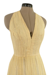 Spring 1976 Christian Dior by Marc Bohan Couture Metallic Gold Striped Silk Chiffon Dress & Jacket