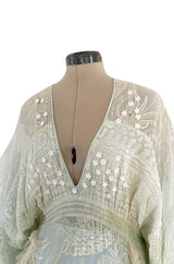 Important 1972 Zandra Rhodes Hand Painted 'Butterfly' Kimono Sleeve Dress w Lily Print & Original Petticoat