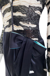 1996 Hanae Mori Haute Couture Hand Beaded Silk Chiffon & Printed Silk Dress