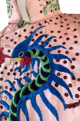 Rare Antique / 1920s Hand Embroidered & Sequinned Pink Silk Cheongsam Textile Example Dress