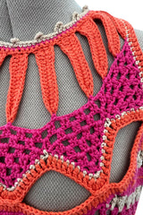 Prettiest Resort 2012 Christian Dior Hand Crocheted Pink & Orange Geometric Halter Dress