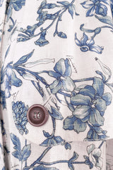 Spring 2005 Burberry Runway & Ad Campaign Blue & White Floral Print Full Cut Linen Trench Coat