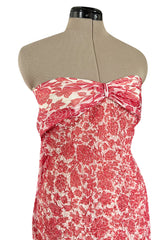 1982 Guy Laroche Haute Couture Floral Print Silk Chiffon Strapless & Caped Back Dress
