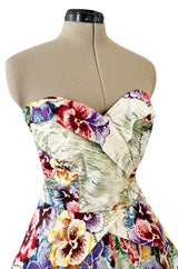 Sweetest 1950s Party Lines by Emma Domb Pansy Print Strapless Dress w Full Skirt