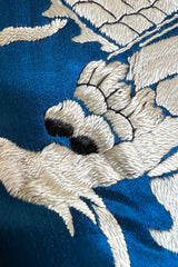 Decadant 1920s Unlabeled Deep Blue Silk Kimono w Hand Embroidered Dragons