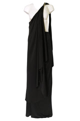 c.1981 Bill Tice Multiple Ways To Wear Black Jersey One Shoulder Dress