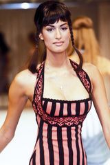 Documented Spring 1992 Azzedine Alaia Black Knit Mini Dress w Curving Halter Neckline