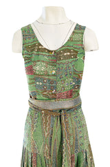 Rare 1973 Bill Gibb Museum Documented Metallic Green Lurex Skirt Top and Jacket Set