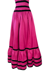 Prettiest Fall 1980 Oscar de la Renta Strapless Pink Silk Matte Satin Dress w Velvet Bows