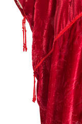 Rare 1977 Thea Porter Couture Documented Cherry Red Fused Velvet Open Front Abaya Caftan
