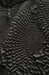 1970s James Galanos Couture Textured Puff Silk One Shoulder Dress w Transparent Lace Inset