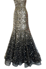 Stunning Fall 2006 Oscar de la Renta Runway Gold & Silver Sequin & Bead in Silk Netting Dress